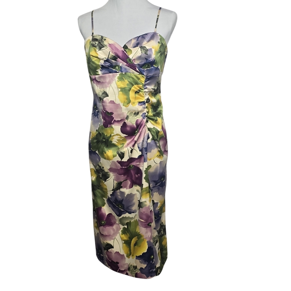 Vintage Spiegel Satin Floral Spaghetti Strap Dress EUC Sz 14